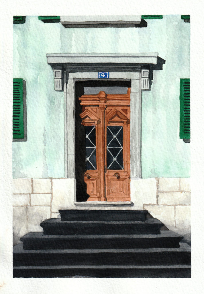 Watercolour painting of door no.4