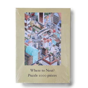 Box cutout of the 1000 piece jigsaw puzzle Where to Next, based on an original watercolour painting by artist Rebecca Tinguely.